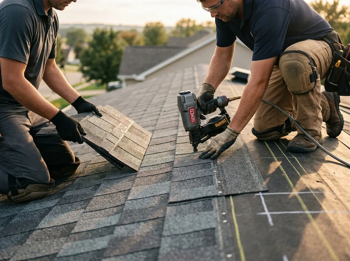 Professional roofer working on a residential roof in Cobleskill